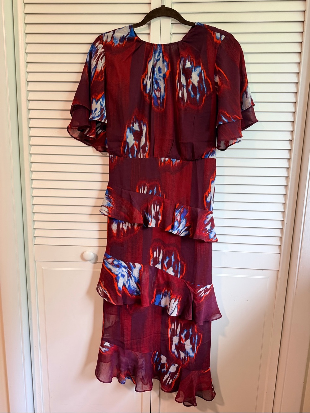 Women's Burgundy Floral Midi Dress with Ruffle Tiers - Picture 1 of 3